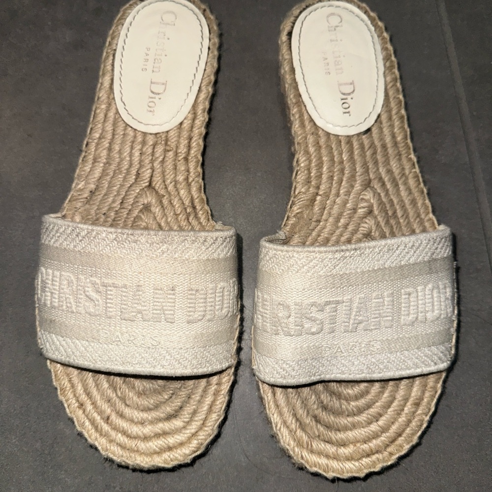Dior Cream Raffia Slide Sandals